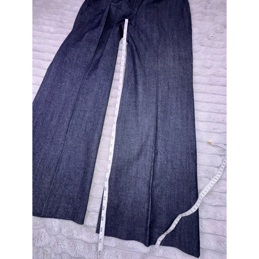 Sandro Womens 12 Chambray Wide Leg Trouser Pants Dark Wash High Rise Stretch - Picture 3 of 16